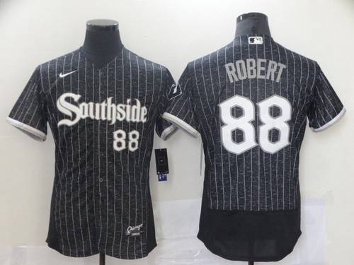 Personalized Men’s Chicago White Sox #88 Luis Robert Black 2021 City Connect Stitched MLB Flex Base Jersey