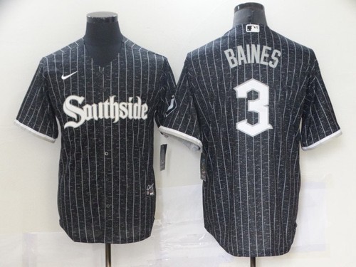 Personalized Men’s Chicago White Sox #3 Harold Baines Black 2021 City Connect Stitched MLB Cool Base Jersey
