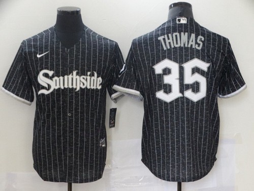 Personalized Men’s Chicago White Sox #35 Frank Thomas Black 2021 City Connect Stitched MLB Cool Base Jersey