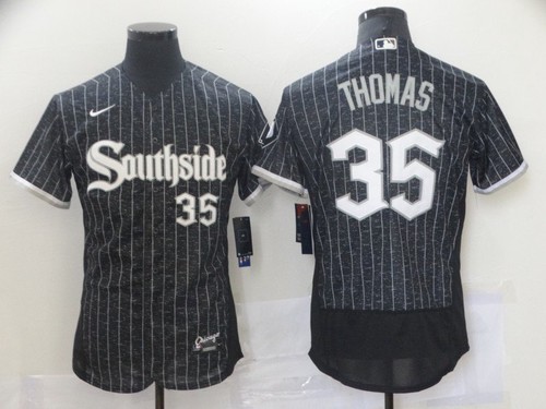 Personalized Men’s Chicago White Sox #35 Frank Thomas Black 2021 City Connect Stitched MLB Flex Base Jersey