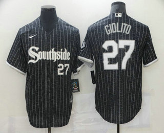 Personalized Men’s Chicago White Sox #27 Lucas Giolito Black With Small Number 2021 City Connect Stitched MLB Cool Base Jersey
