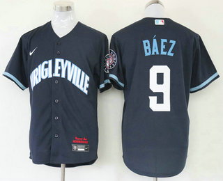 Personalized Men’s Chicago Cubs #9 Javier Baez Navy Blue 2021 City Connect Stitched MLB Cool Base Jersey