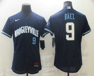 Personalized Men’s Chicago Cubs #9 Javier Baez Navy Blue 2021 City Connect Stitched MLB Flex Base Jersey