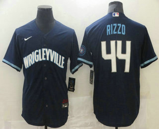 Personalized Men’s Chicago Cubs #44 Anthony Rizzo Navy Blue 2021 City Connect Stitched MLB Cool Base Jersey