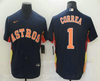 Personalized Men’s Houston Astros #1 Carlos Correa Navy Blue Stitched MLB Cool Base Jersey