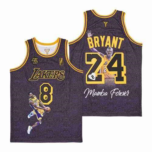 Personalized Men’s Lakers Front #8 Back #24 Kobe Bryant Black With KB Patch Fashion Jersey