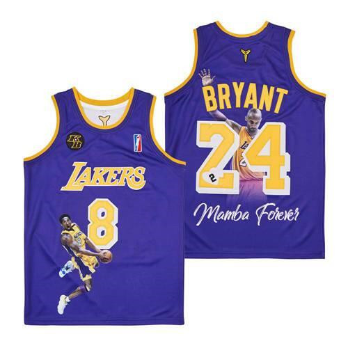 Personalized Men’s Lakers Front #8 Back #24 Kobe Bryant Purple With KB Patch Fashion Jersey