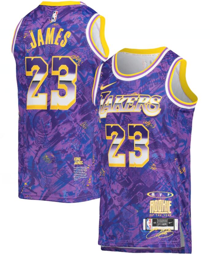 Personalized Lakers 23 LeBron James Purple Select Series MVP Swingman Jersey