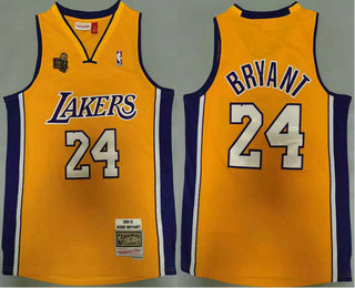 Personalized Men’s Los Angeles Lakers #24 Kobe Bryant Yellow Champion Patch 2009-10 Hardwood Classics Soul Swingman Throwback Jersey