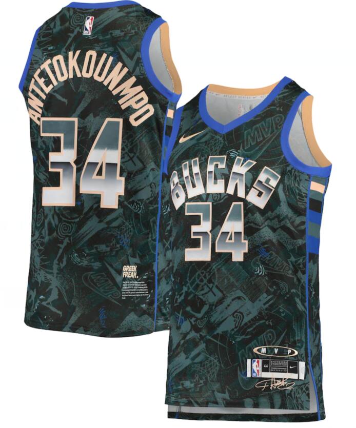 Personalized Bucks 34 Giannis Antetokounmpo Green Select Series MVP Swingman Jersey