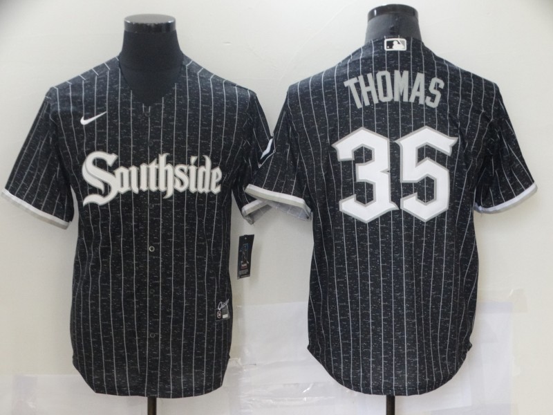 Personalized White Sox 35 Frank Thomas Black 2021 City Connect Cool Base Jersey