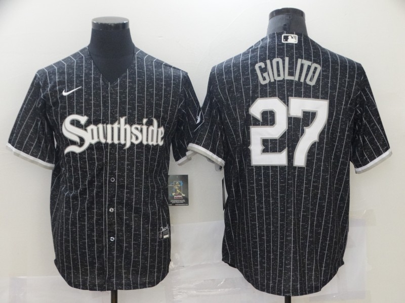 Personalized White Sox 27 Lucas Giolito Black 2021 City Connect Cool Base Jersey
