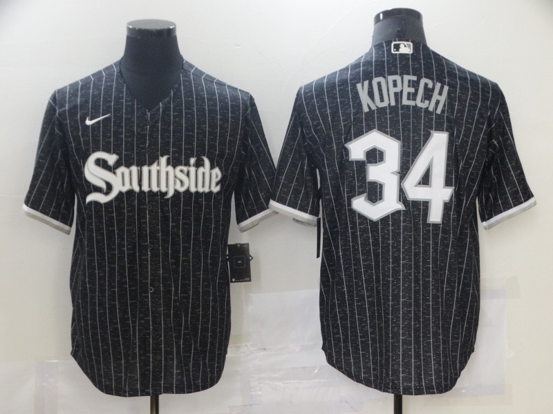 Personalized White Sox 34 Michael Kopech Black 2021 City Connect Cool Base Jersey
