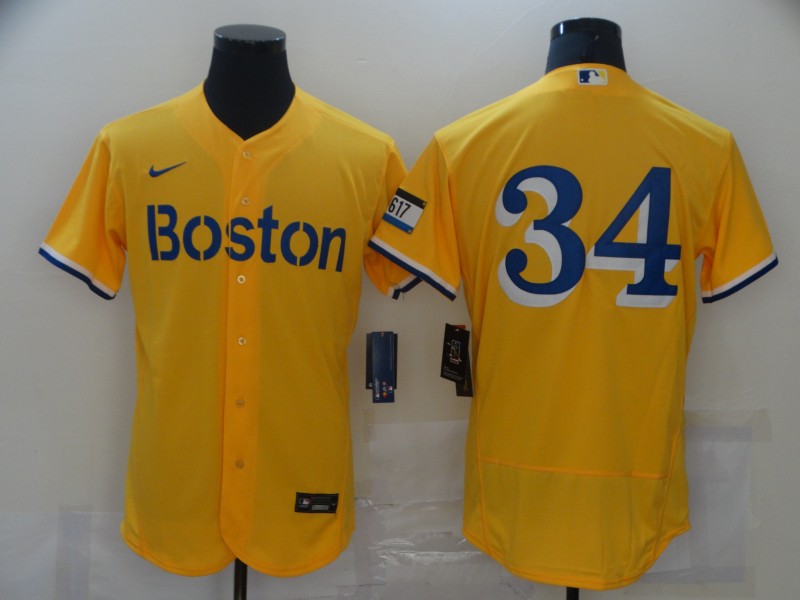 Personalized Red Sox 34 Gold 2021 City Connect Player Flexbase Jersey
