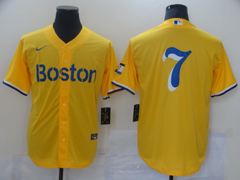 Personalized Red Sox 7 Gold 2021 City Connect Player Cool Base Jersey