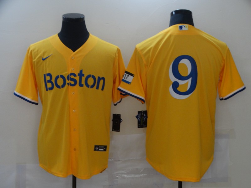 Personalized Red Sox 9 Gold 2021 City Connect Player Cool Base Jersey