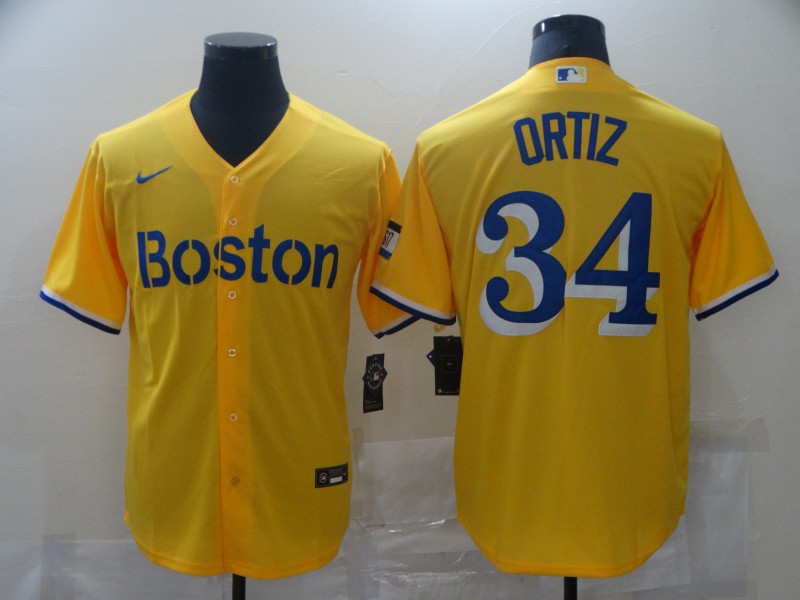 Personalized Red Sox 34 Gold 2021 City Connect Player Cool Base Jersey