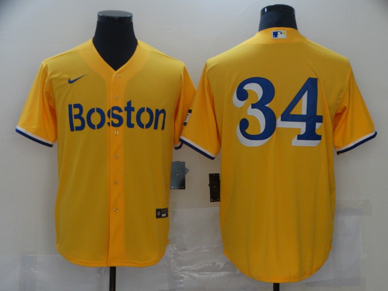 Personalized Red Sox 34 Gold 2021 City Connect Player Cool Base JerseyS