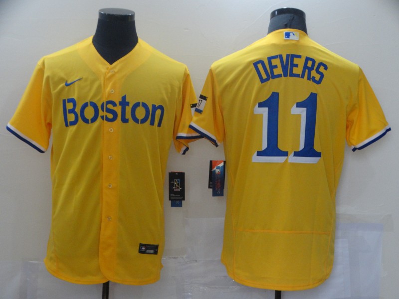 Personalized Red Sox 11 Rafael Devers Gold 2021 City Connect Player Flexbase Jerseys