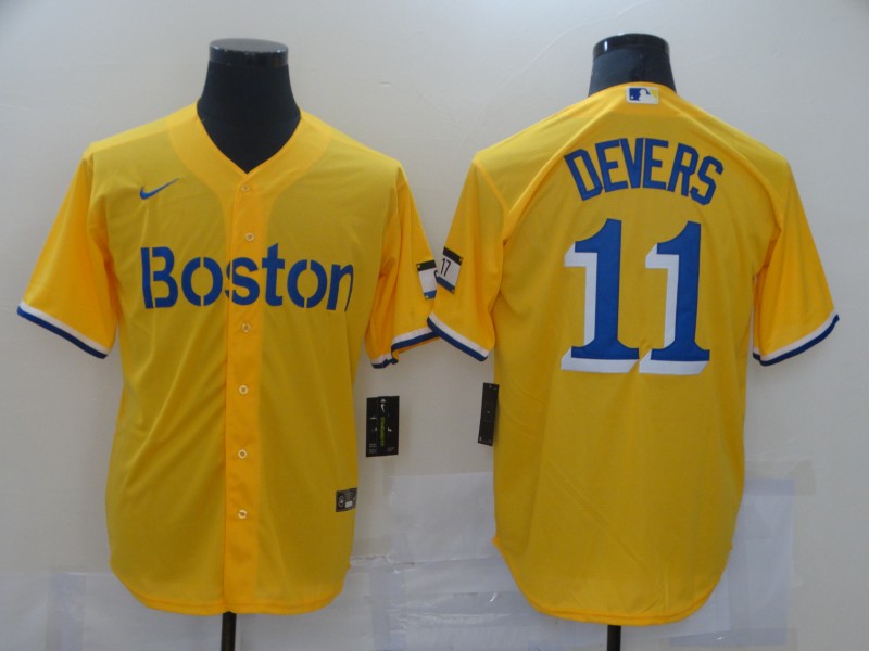 Personalized Red Sox 11 Rafael Devers Gold 2021 City Connect Player Cool Base Jerseys