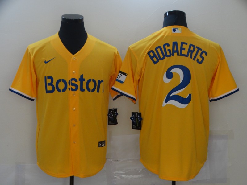 Personalized Red Sox 2 Xander Bogaerts Gold 2021 City Connect Player Cool Base Jersey