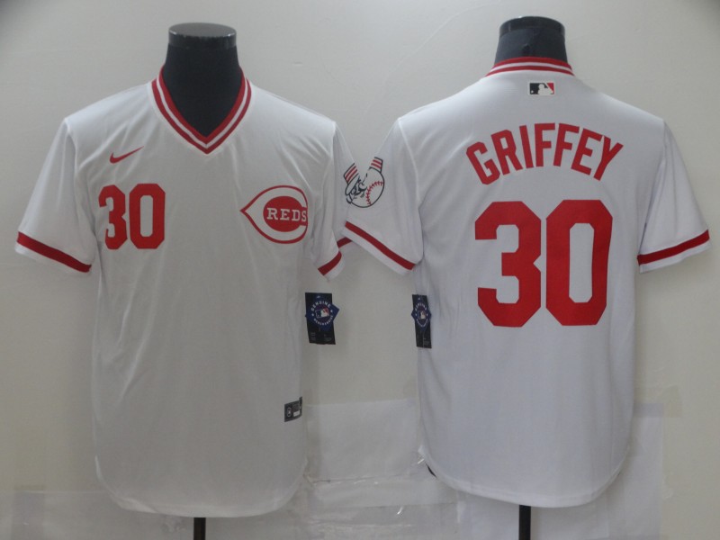 Personalized Reds 30 Ken Griffey Jr White Throwback Jersey