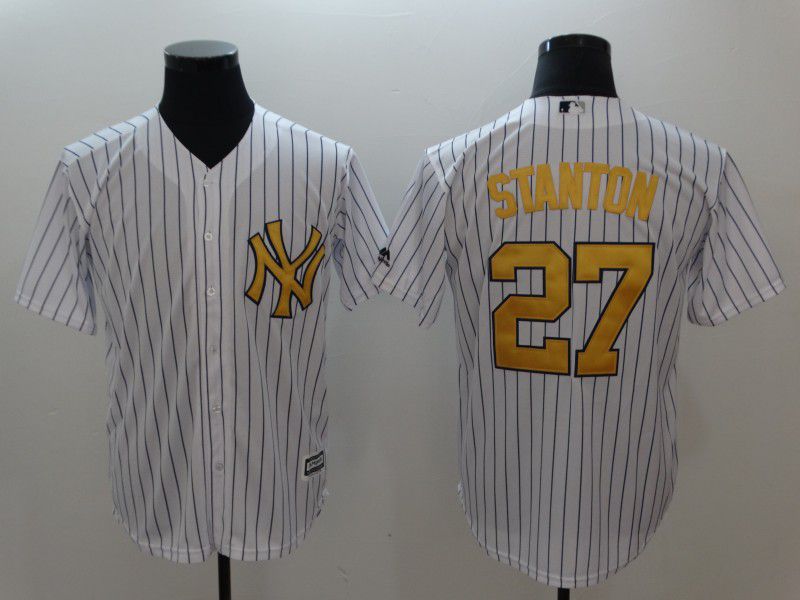 Personalized Men New York Yankees 27 Stanton White yellow Game 2021 MLB Jersey
