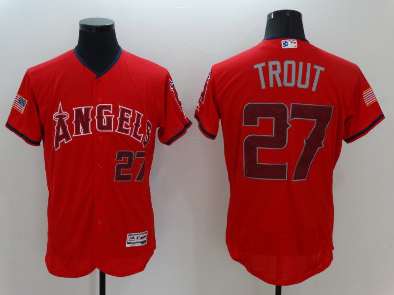 Personalized Men Los Angeles Angels 27 Trout Red Elite 2021 MLB Jersey