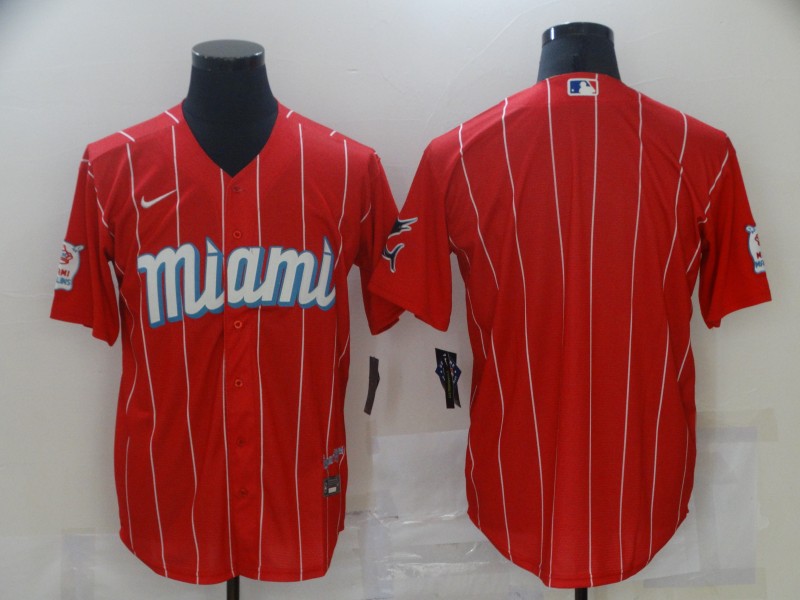 Personalized Marlins Blank Red 2021 City Connect Cool Base Jersey