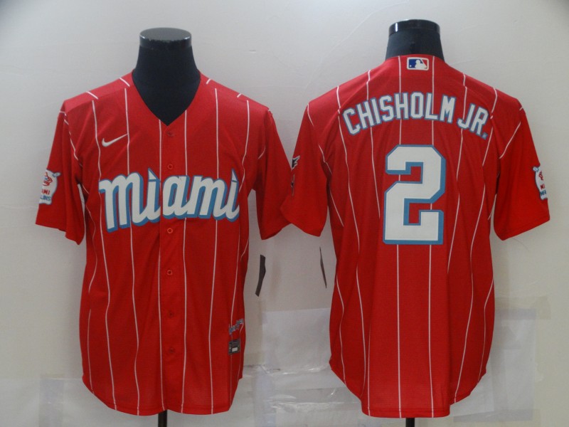Personalized Marlins 2 Jazz Chisholm Jr. Red 2021 City Connect Cool Base Jersey