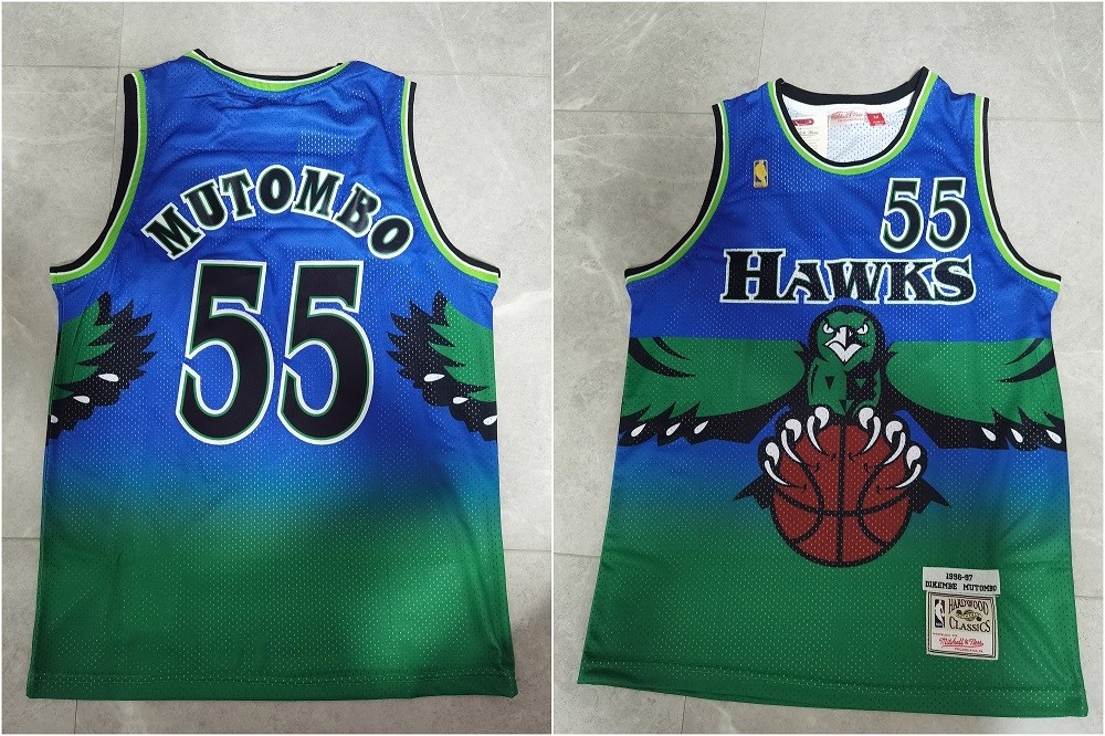 Personalized Hawks 55 Dikembe Mutombo Green 1996-97 Hardwood Classics Jersey