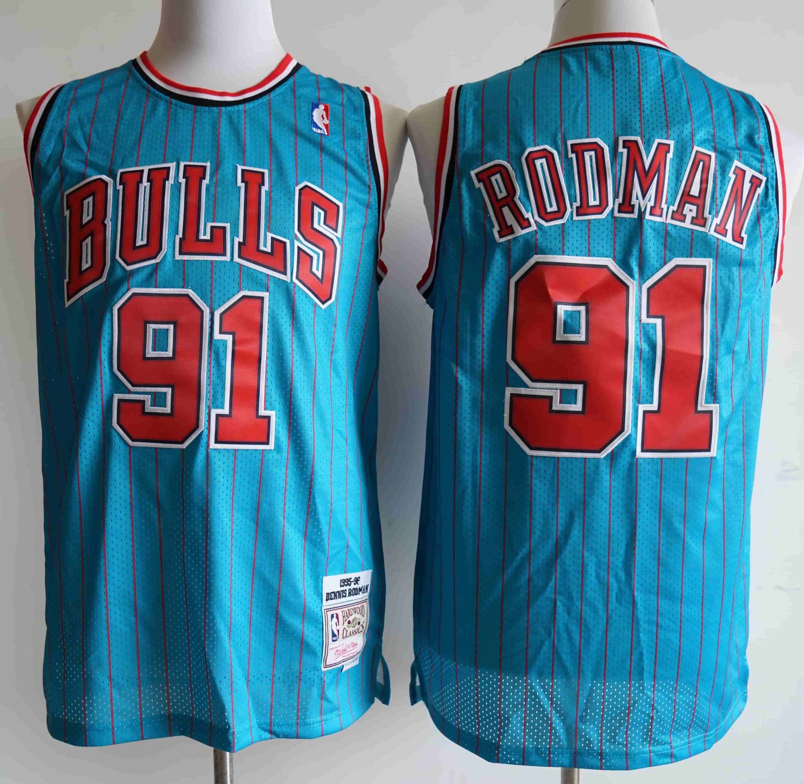 Personalized Bulls 91 Dennis Rodman Blue 1995-96 Hardwood Classics Swingman Jersey