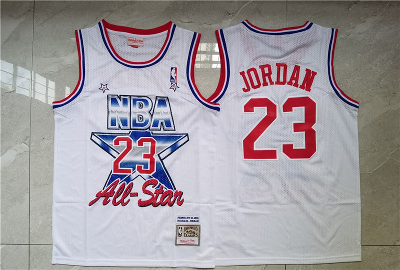 Personalized Bulls 23 Michael Jordan White 1991 All-Star White Hardwood Classics Jersey