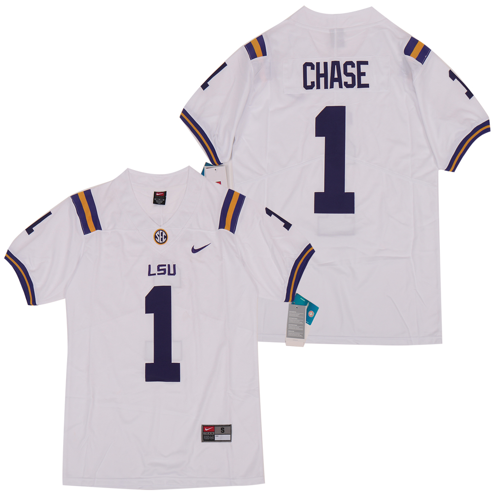 Personalized LSU Tigers 1 Ja’marr Chase White College Football Jersey
