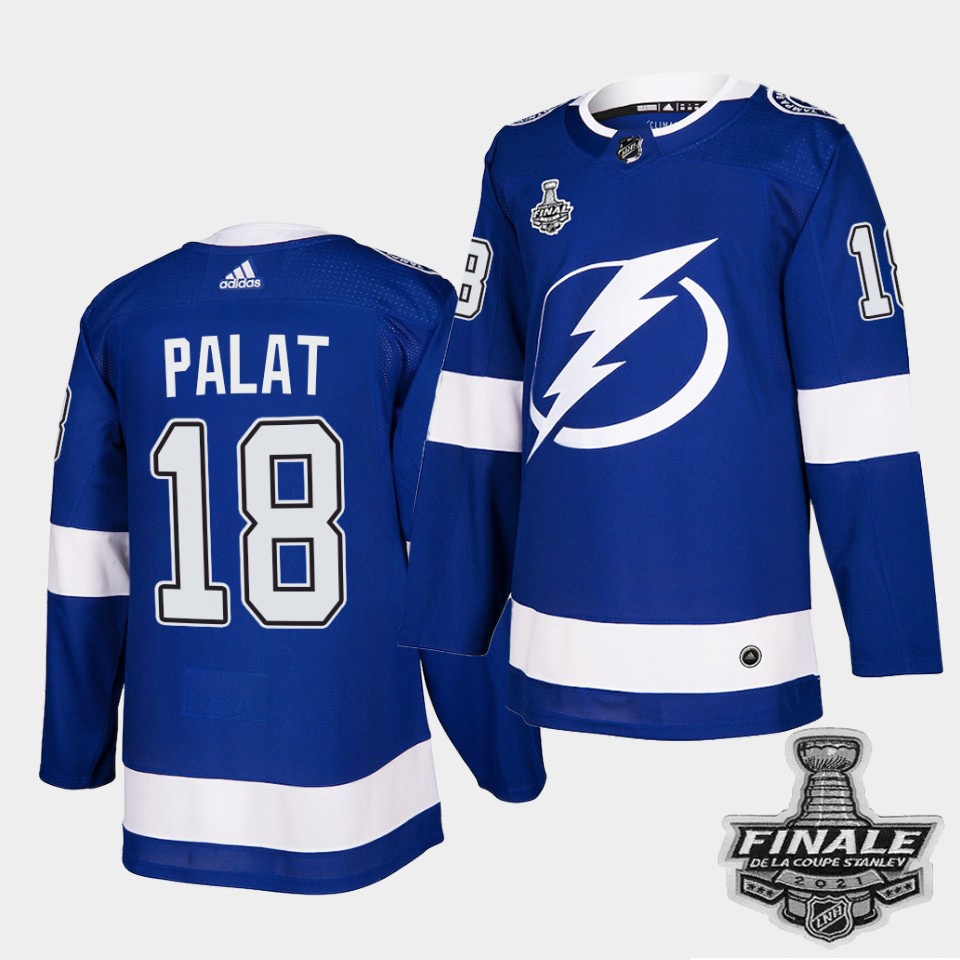 Personalized Lightning #18 Ondrej Palat Blue Home Authentic 2021 NHL Stanley Cup Final Patch Jersey