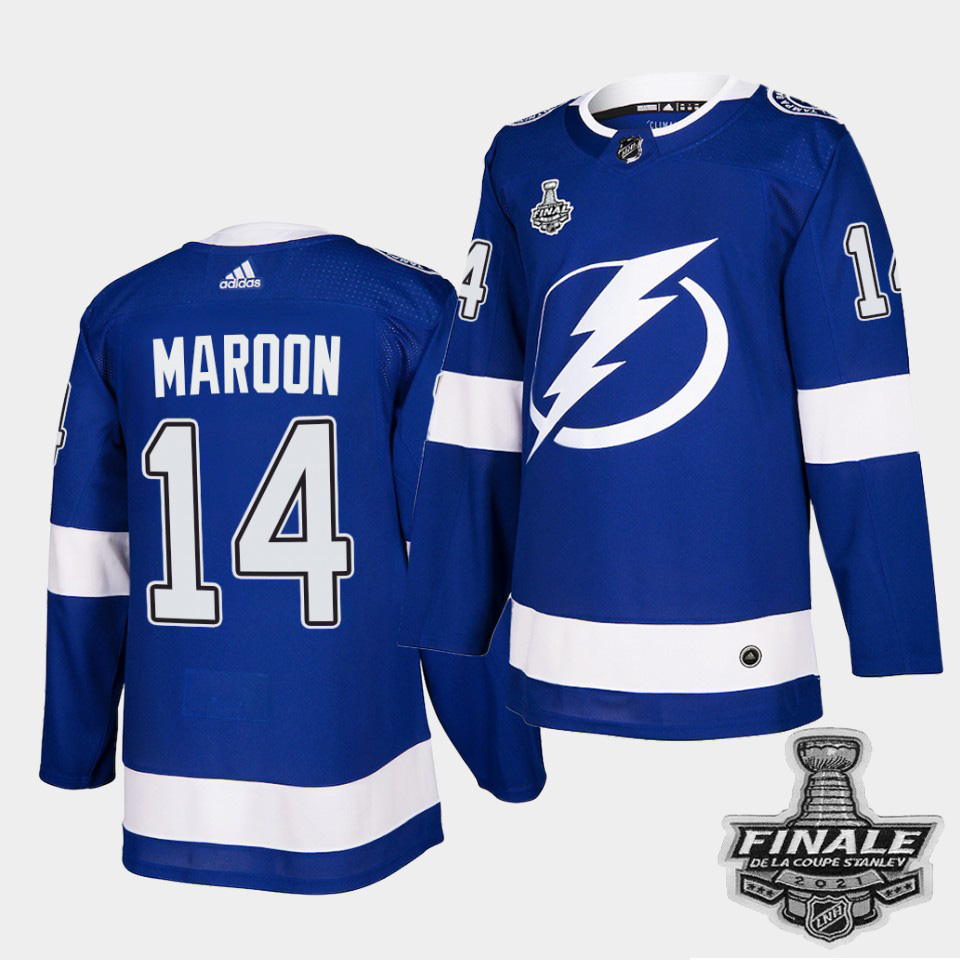 Personalized Lightning #14 Patrick Maroon Blue Home Authentic 2021 NHL Stanley Cup Final Patch Jersey