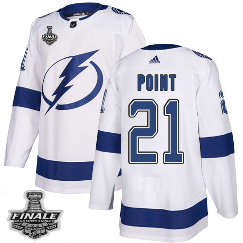 Personalized Lightning #21 Brayden Point White Road Authentic Youth 2021 NHL Stanley Cup Final Patch Jersey