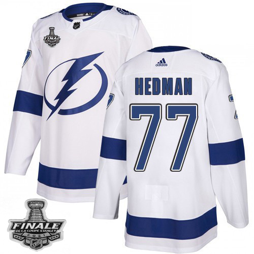 Personalized Lightning #77 Victor Hedman White Road Authentic Youth 2021 NHL Stanley Cup Final Patch Jersey