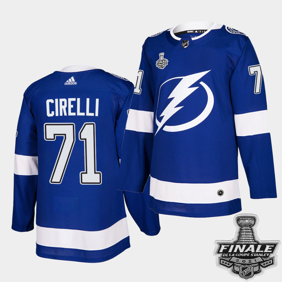 Personalized Lightning #71 Anthony Cirelli Blue Home Authentic Youth 2021 NHL Stanley Cup Final Patch Jersey