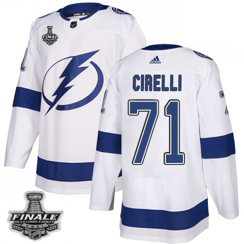 Personalized Lightning #71 Anthony Cirelli White Road Authentic Youth 2021 NHL Stanley Cup Final Patch Jersey