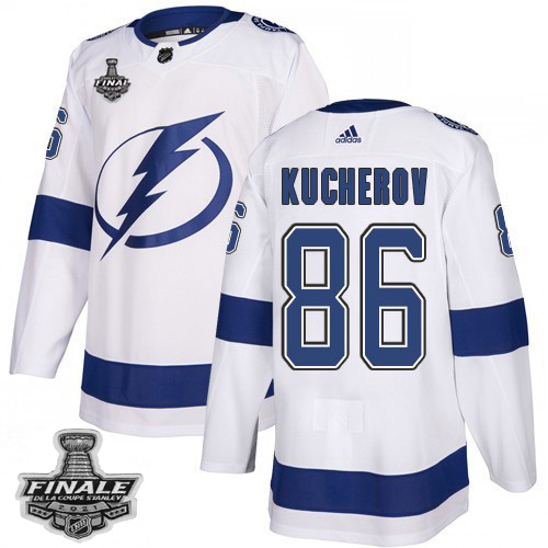 Personalized Lightning #86 Nikita Kucherov White Road Authentic Youth 2021 NHL Stanley Cup Final Patch Jersey