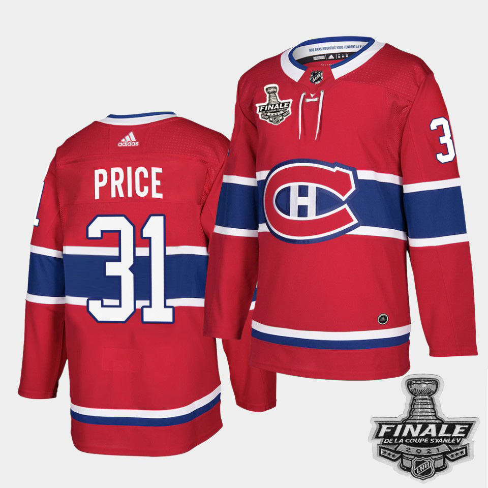 Personalized Canadiens #31 Carey Price Red Home Authentic 2021 NHL Stanley Cup Final Patch Jersey