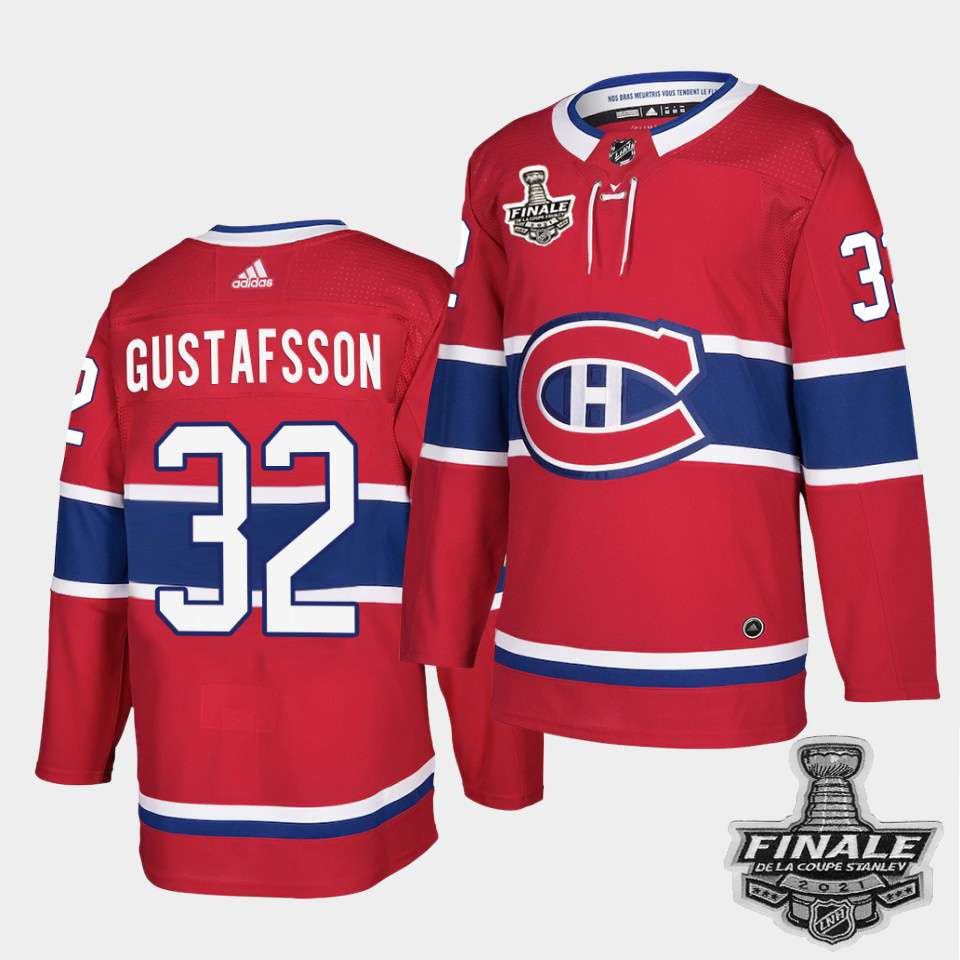 Personalized Canadiens #32 Erik Gustafsson Red Home Authentic 2021 NHL Stanley Cup Final Patch Jersey