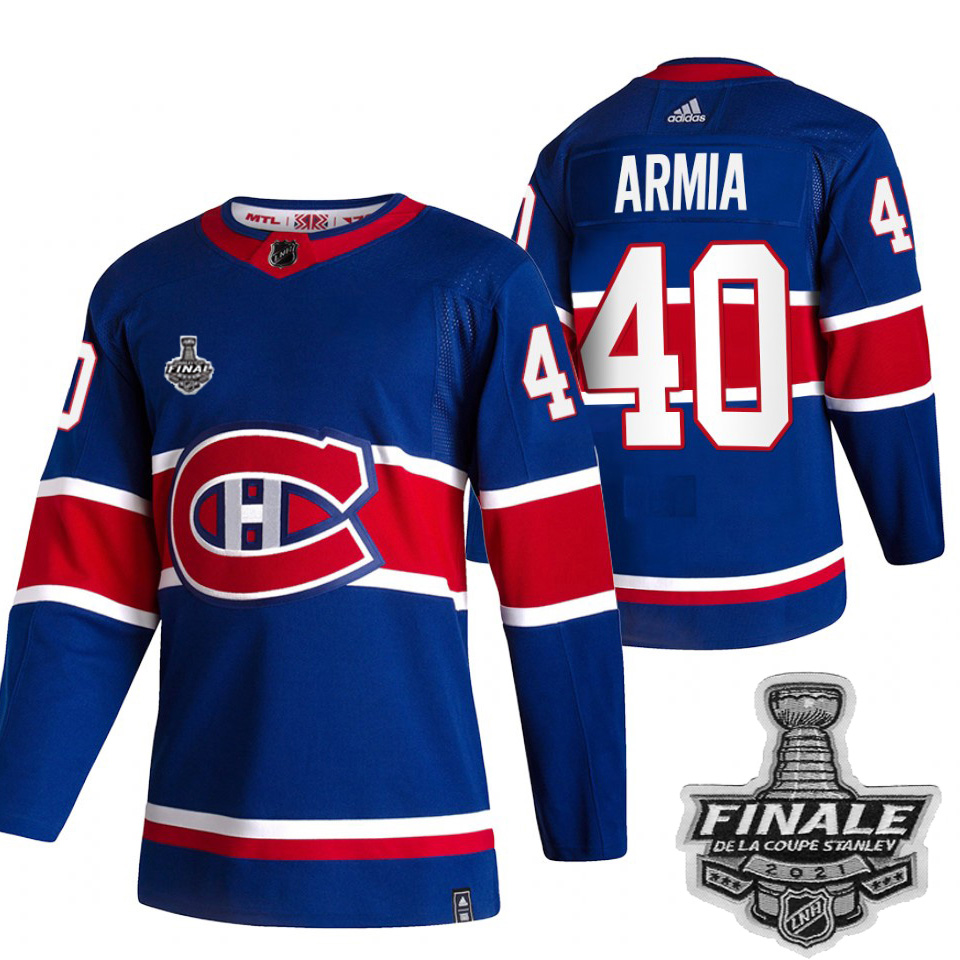 Personalized Canadiens #40 Joel Armia Blue Road Authentic Youth 2021 NHL Stanley Cup Final Patch Jersey