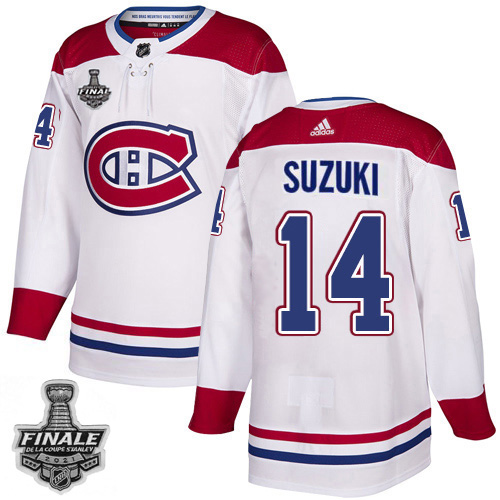 Personalized Canadiens #14 Nick Suzuki White Road Authentic Youth 2021 NHL Stanley Cup Final Patch Jersey