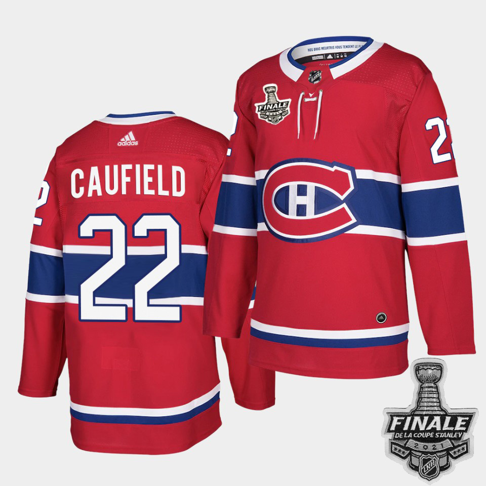 Personalized Canadiens #22 Cole Caufield Red Home Authentic Youth 2021 NHL Stanley Cup Final Patch Jersey