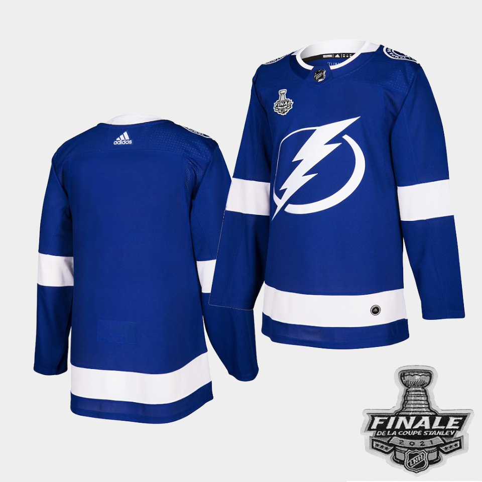 Personalized Lightning Blue Home Authentic 2021 NHL Stanley Cup Final Patch Jersey