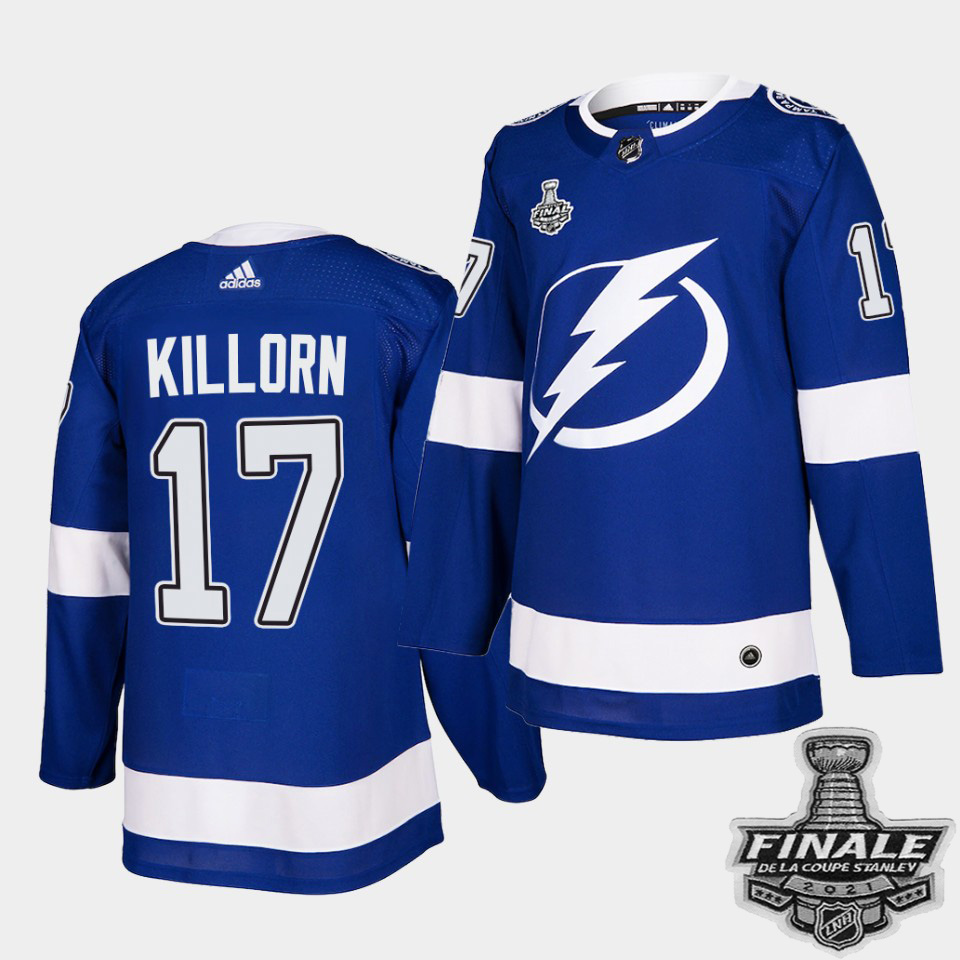 Personalized Lightning #17 Alex Killorn Blue Home Authentic 2021 NHL Stanley Cup Final Patch Jersey