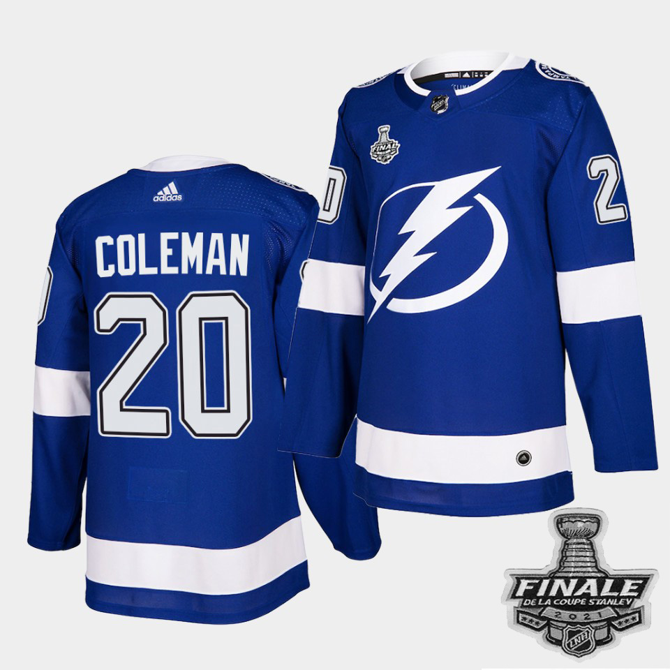 Personalized Lightning #20 Blake Coleman Blue Home Authentic 2021 NHL Stanley Cup Final Patch Jersey