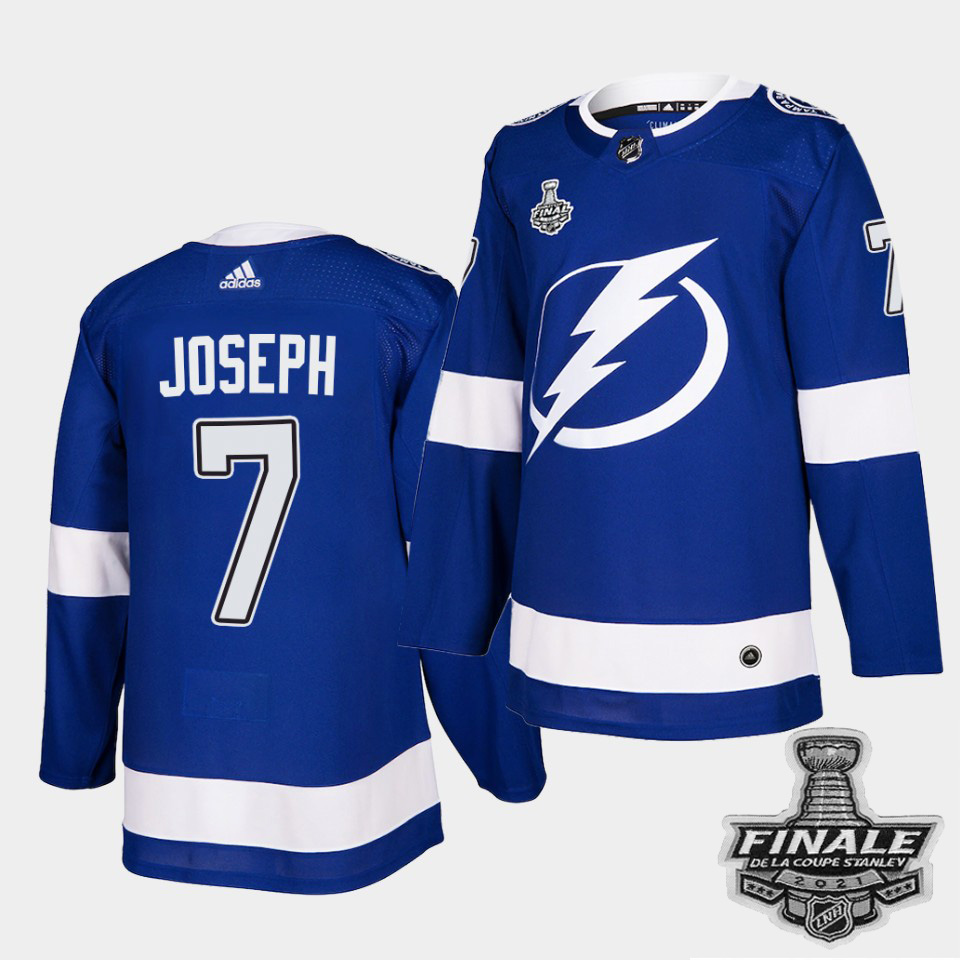 Personalized Lightning #7 Mathieu Joseph Blue Home Authentic 2021 NHL Stanley Cup Final Patch Jersey